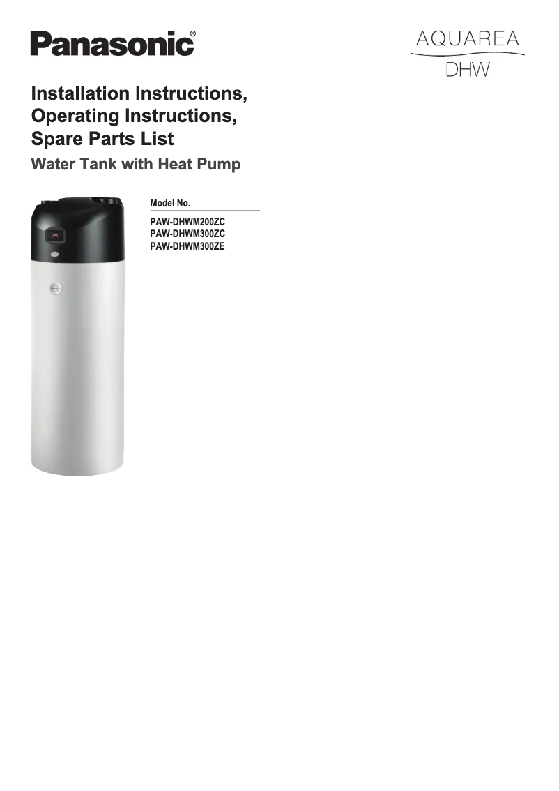 Page n°1 - Manuel utilisateur Panasonic PAW-DHWM200ZC