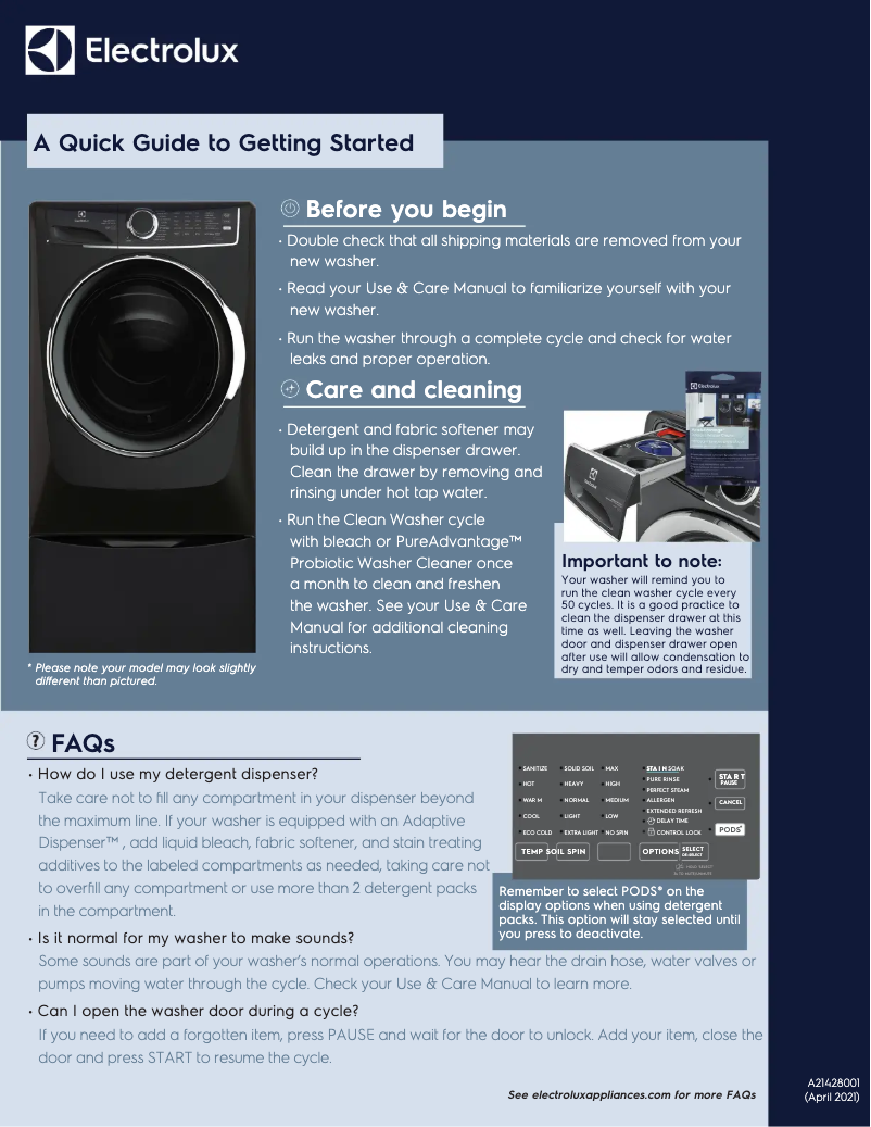 Page 1 de la notice Guide de démarrage rapide Electrolux ELFW7437AG