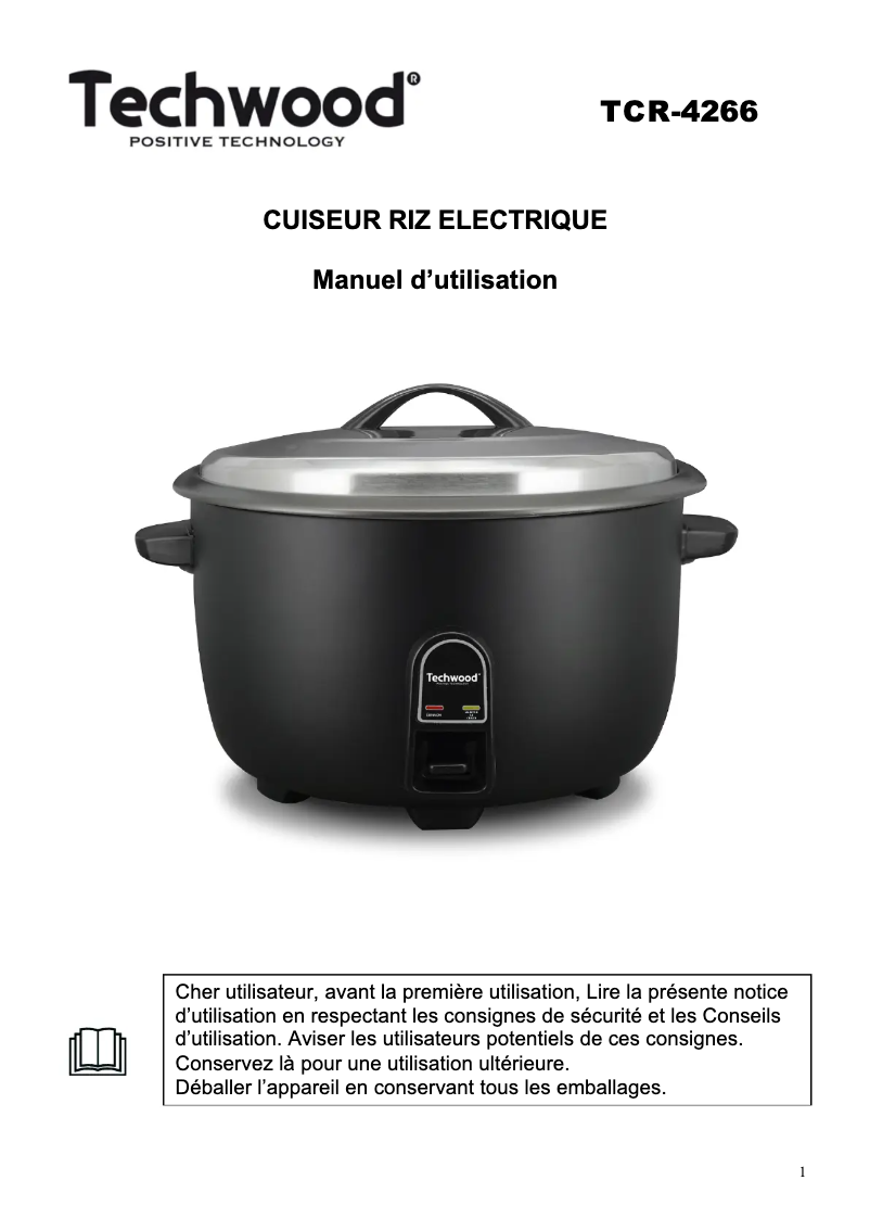 Page 1 de la notice Manuel utilisateur Techwood TCR-102