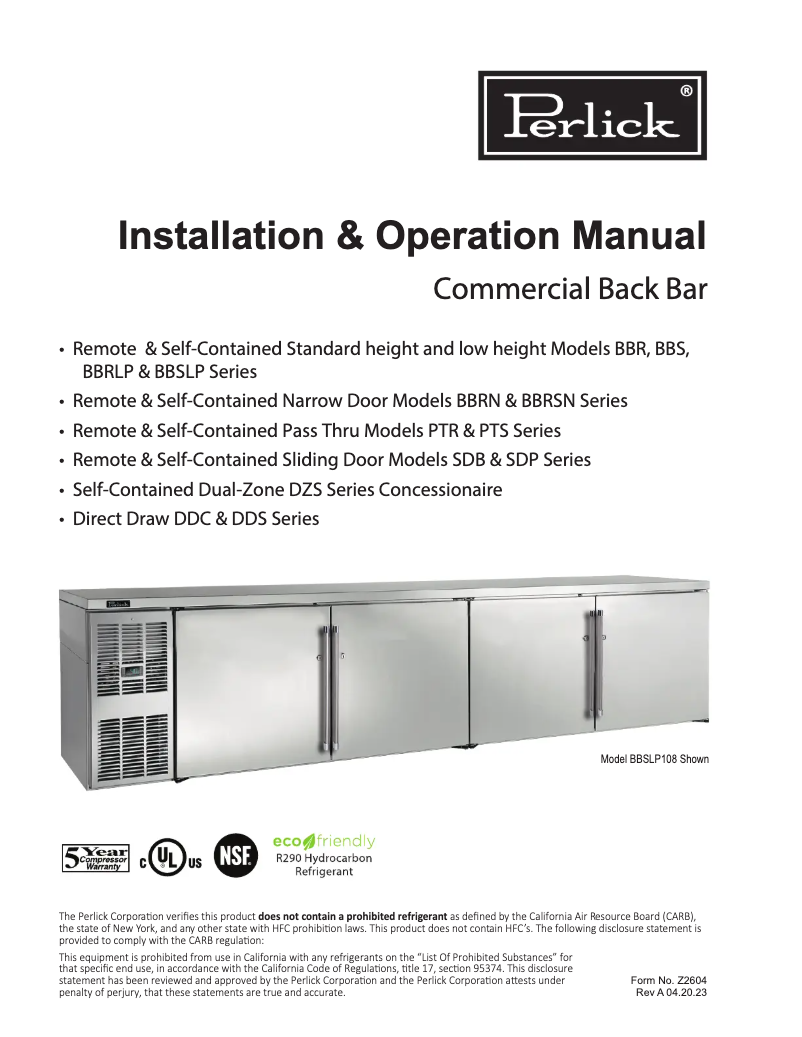 Page n°1 - Manuel utilisateur Perlick PTS36