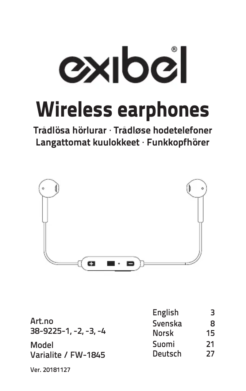 Page 1 de la notice Manuel utilisateur Exibel Varialite FW-1845
