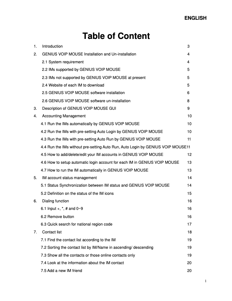 Page 1 de la notice Manuel utilisateur Genius GM-380PU