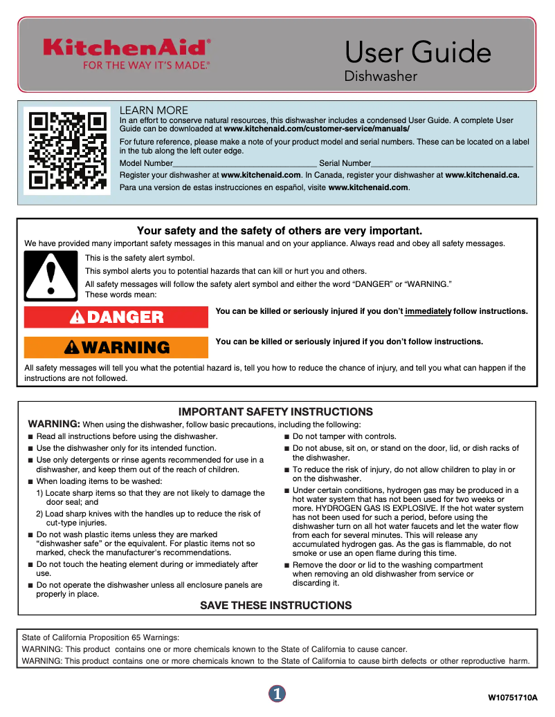 Page 1 de la notice Manuel utilisateur KitchenAid KDTE104EBS