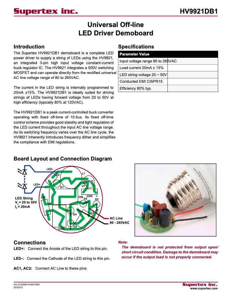 Page 1 de la notice Manuel utilisateur Microchip HV9921DB1