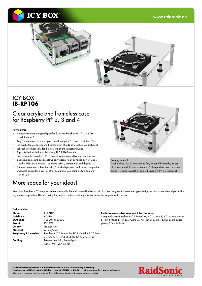 Page 1 de la notice Fiche technique Icy Box IB-RP106