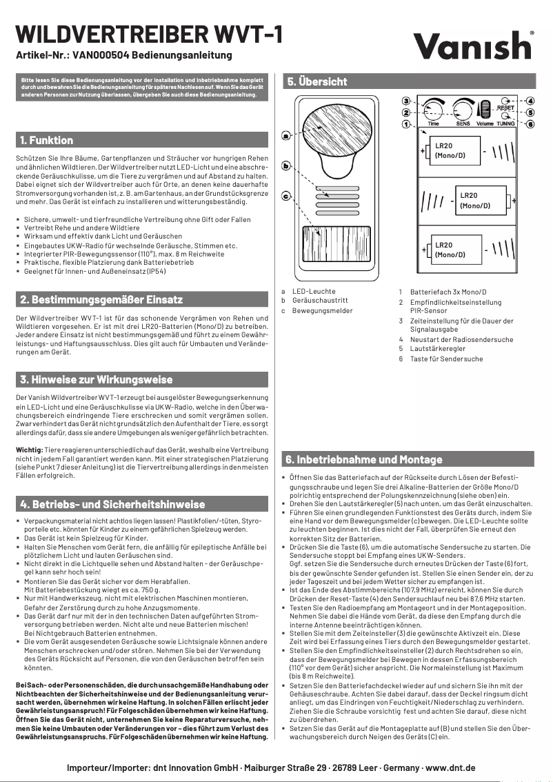 Page n°1 - Manuel utilisateur Vanish WVT-1