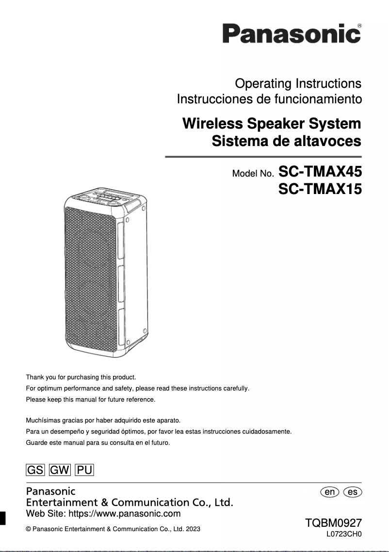 Image de la première page du manuel de l'appareil SC-TMAX15