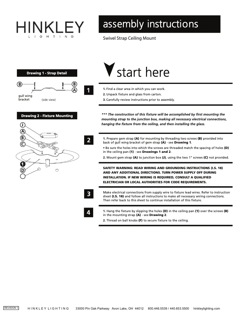 Page 1 de la notice Manuel utilisateur Hinkley Lighting Clifton Park 2429CB