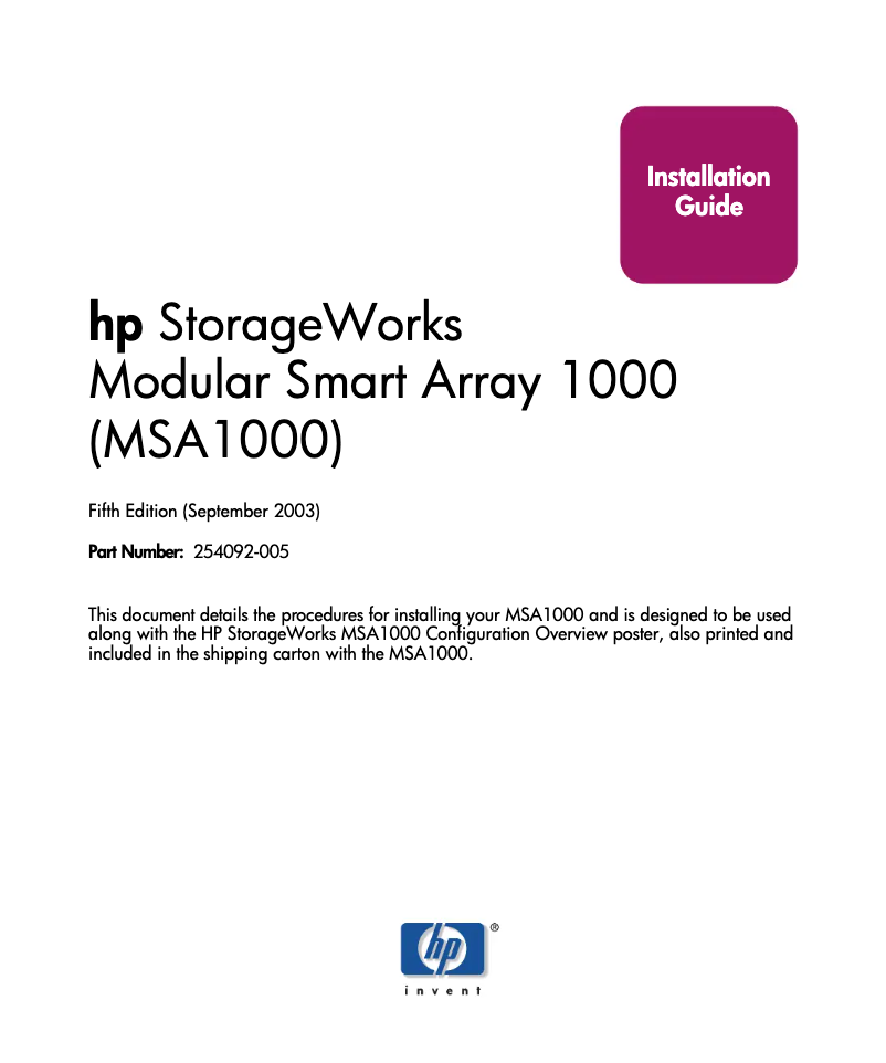 Page n°1 - Manuel utilisateur HP StorageWorks MSA1000