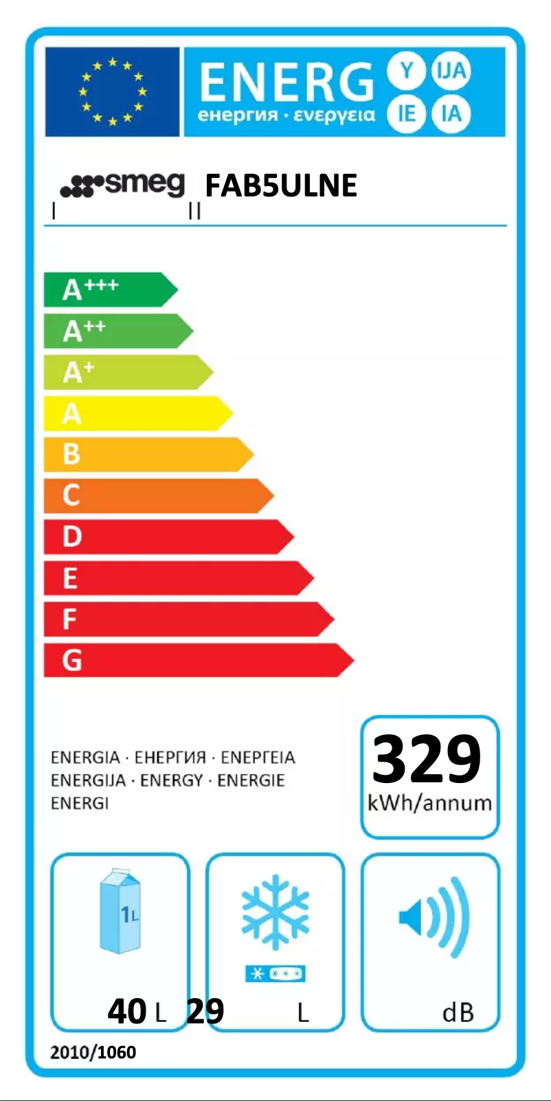 Page 1 de la notice Label énergétique Smeg FAB5UL