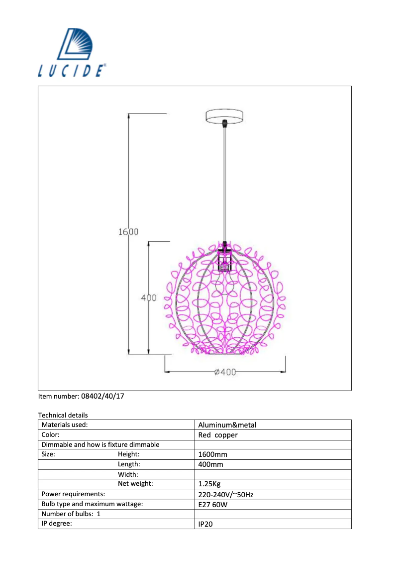 Page 1 de la notice Manuel utilisateur Lucide Noon
