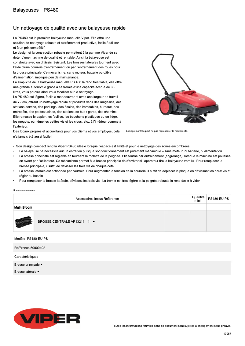 Page 1 de la notice Fiche technique Viper PS480