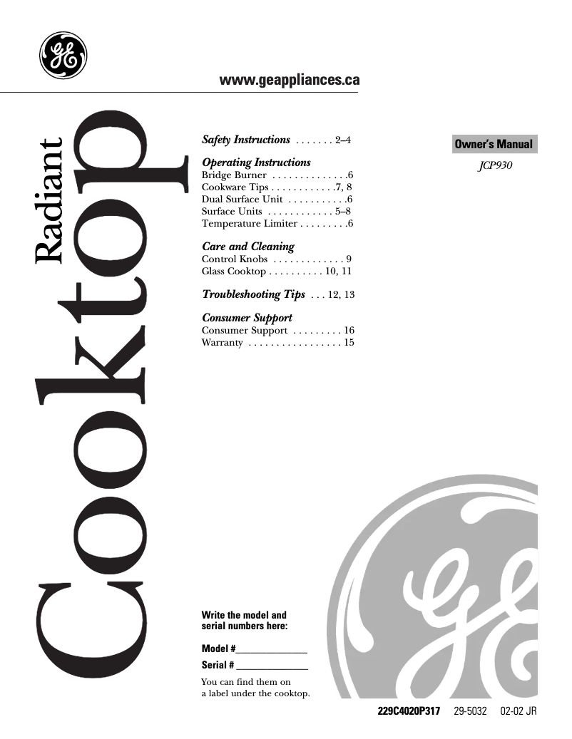 Page 1 de la notice Manuel utilisateur GE JCP930SCSS