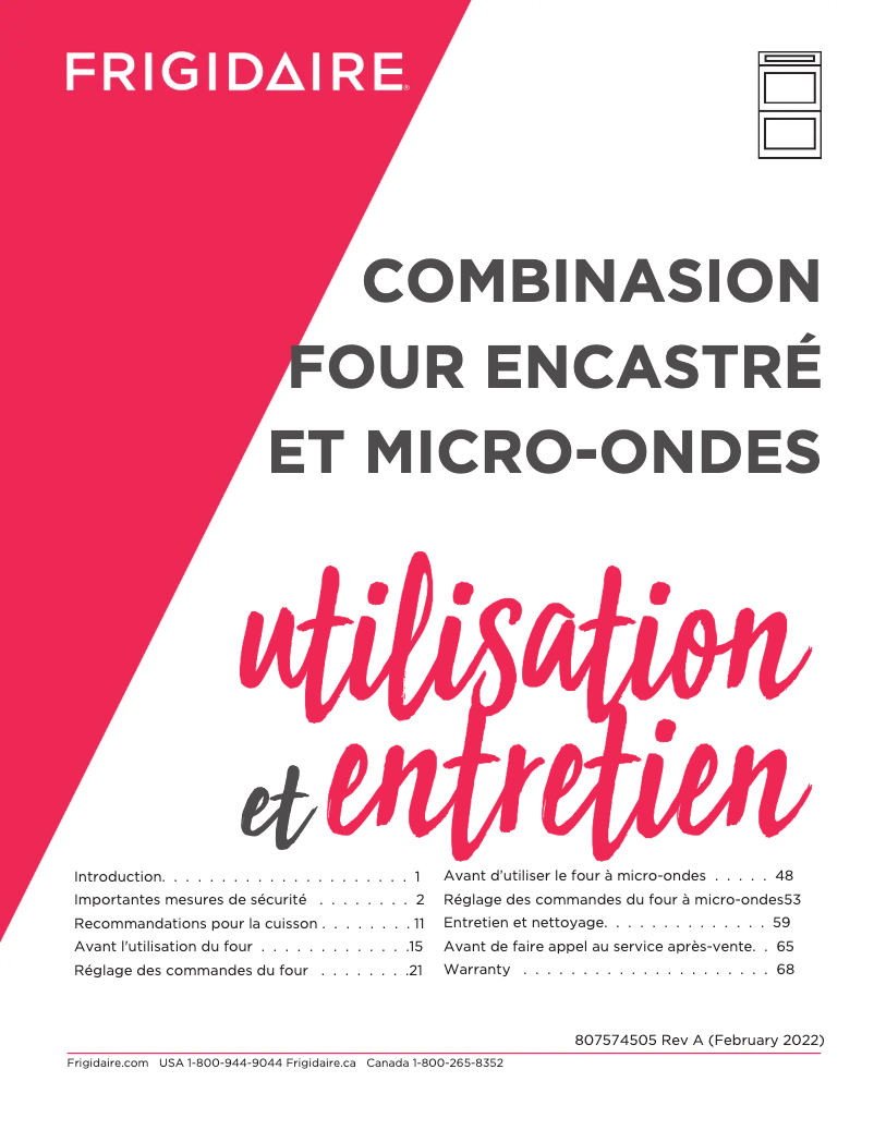 Page n°1 - Manuel utilisateur Frigidaire GCWM2767AF