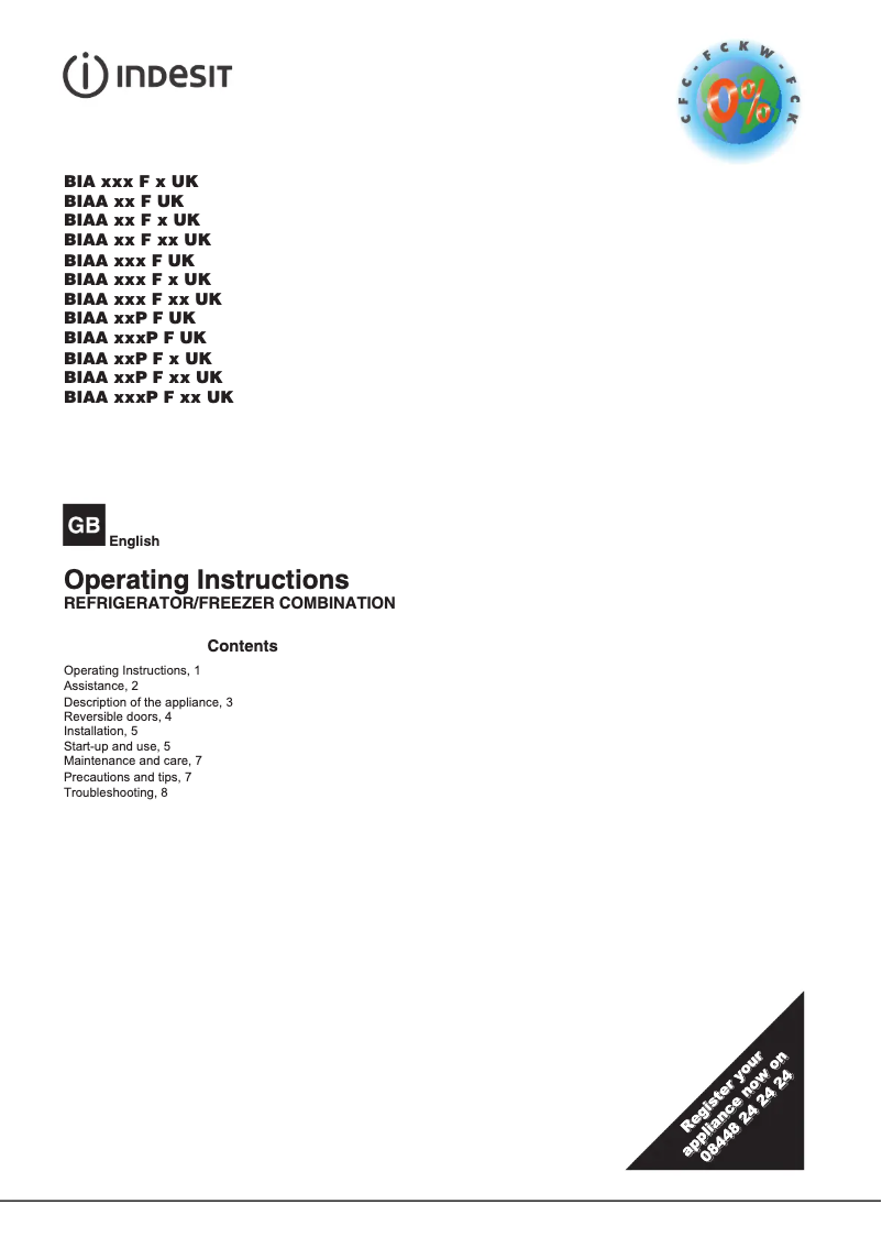 Page 1 de la notice Manuel utilisateur Indesit BIAA 12P F K