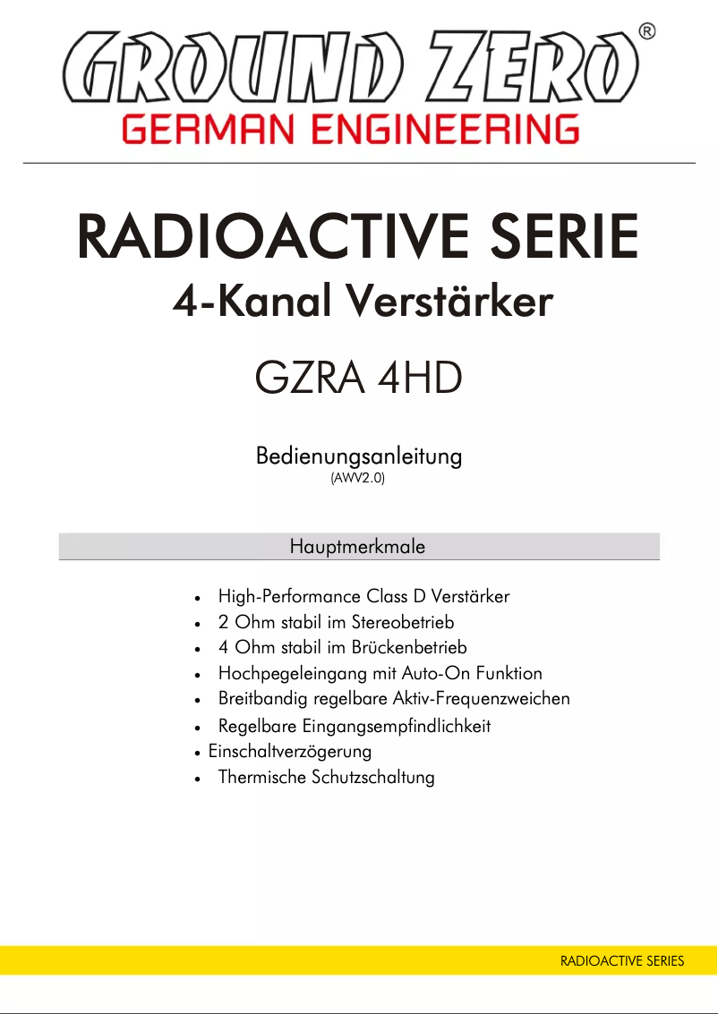 Page 1 de la notice Manuel utilisateur Ground Zero GZRA 4HD