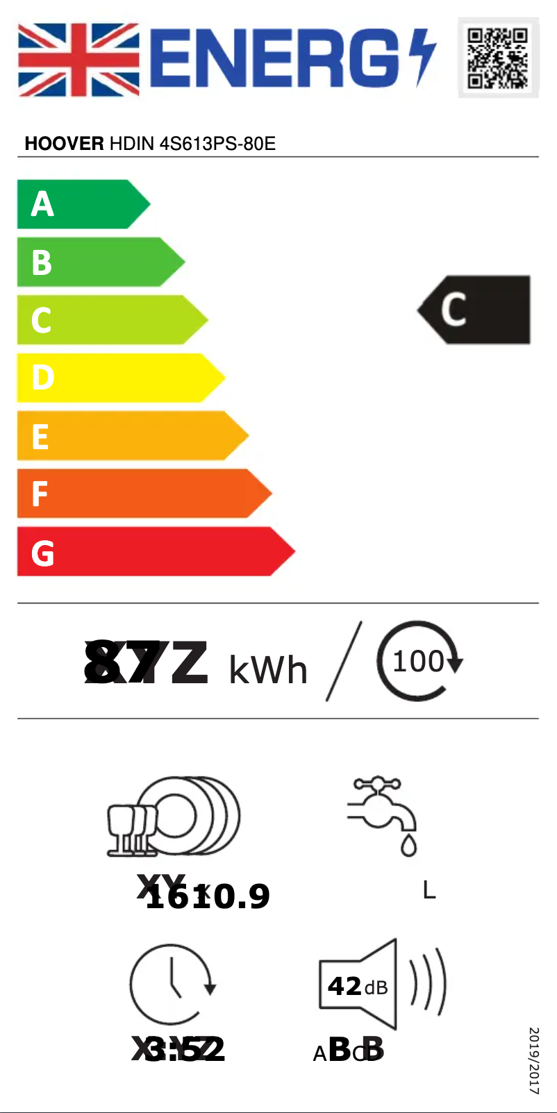 Page n°1 - Label énergétique Hoover H-DISH 700 HDIN 4S613PS-80E