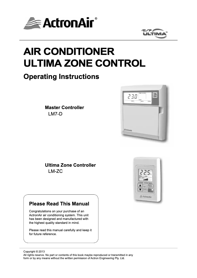 Page 1 de la notice Manuel utilisateur ActronAir ESP Plus SRV171E