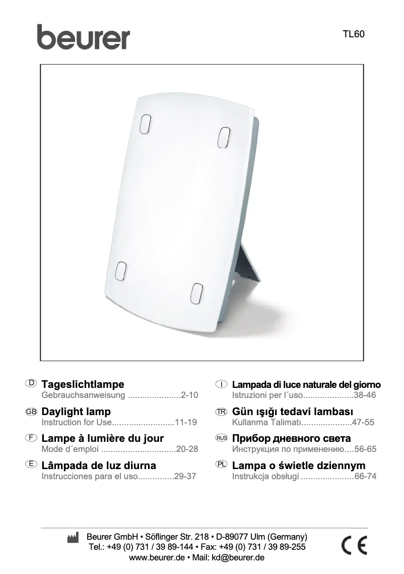 Page n°1 - Manuel utilisateur Beurer TL60