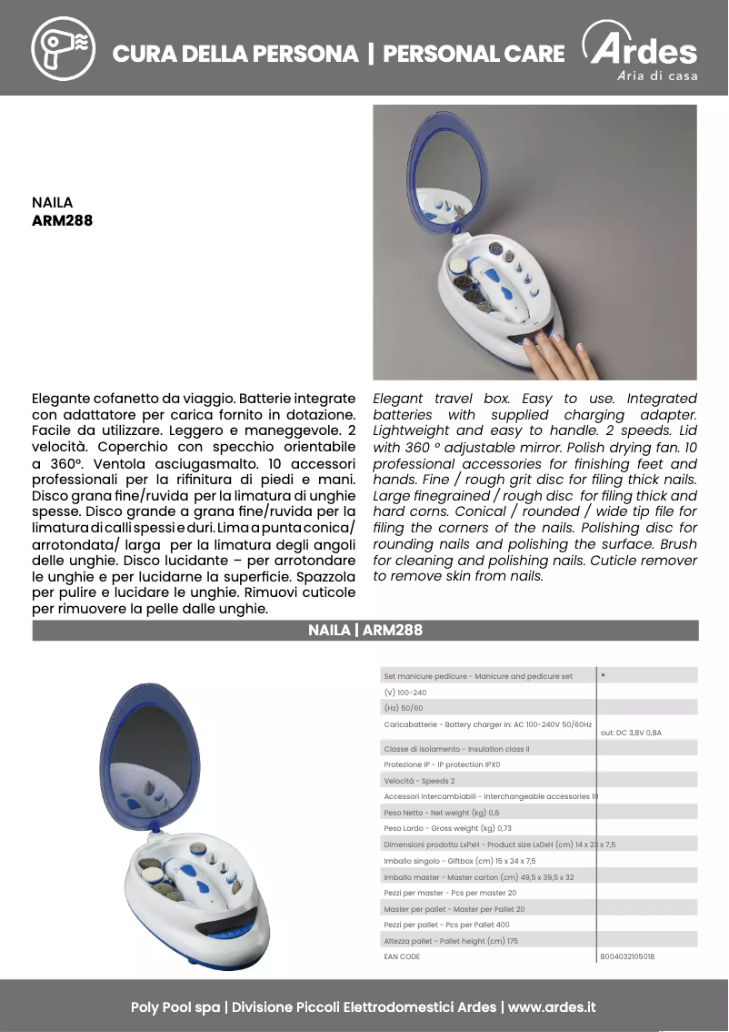 Page 1 de la notice Fiche technique Ardes ARM288
