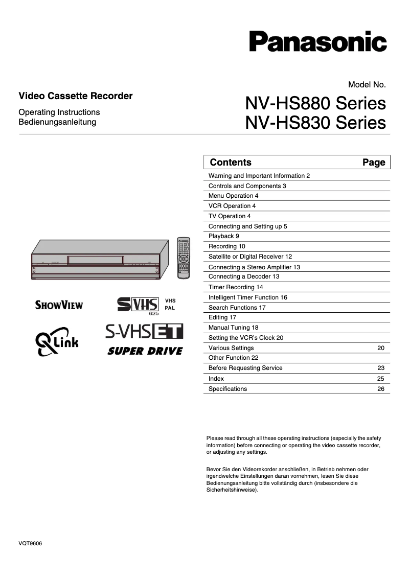 Image de la première page du manuel de l'appareil NV-HS880B