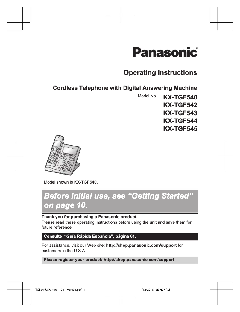 Página 1 del manual Manual de usuario Panasonic KX-TGF545