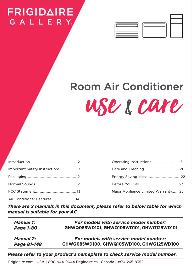 Page 1 de la notice Manuel utilisateur Frigidaire GHWQ105WD1