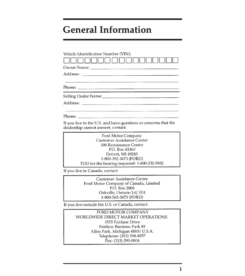 Page n°1 - Manuel d'utilisation et d'entretien Ford Mustang (1998)