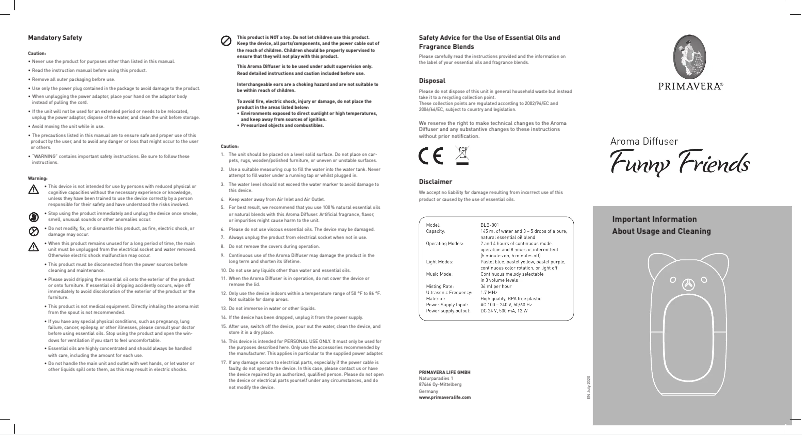 Page n°1 - Manuel utilisateur PRIMAVERA Funny Friends