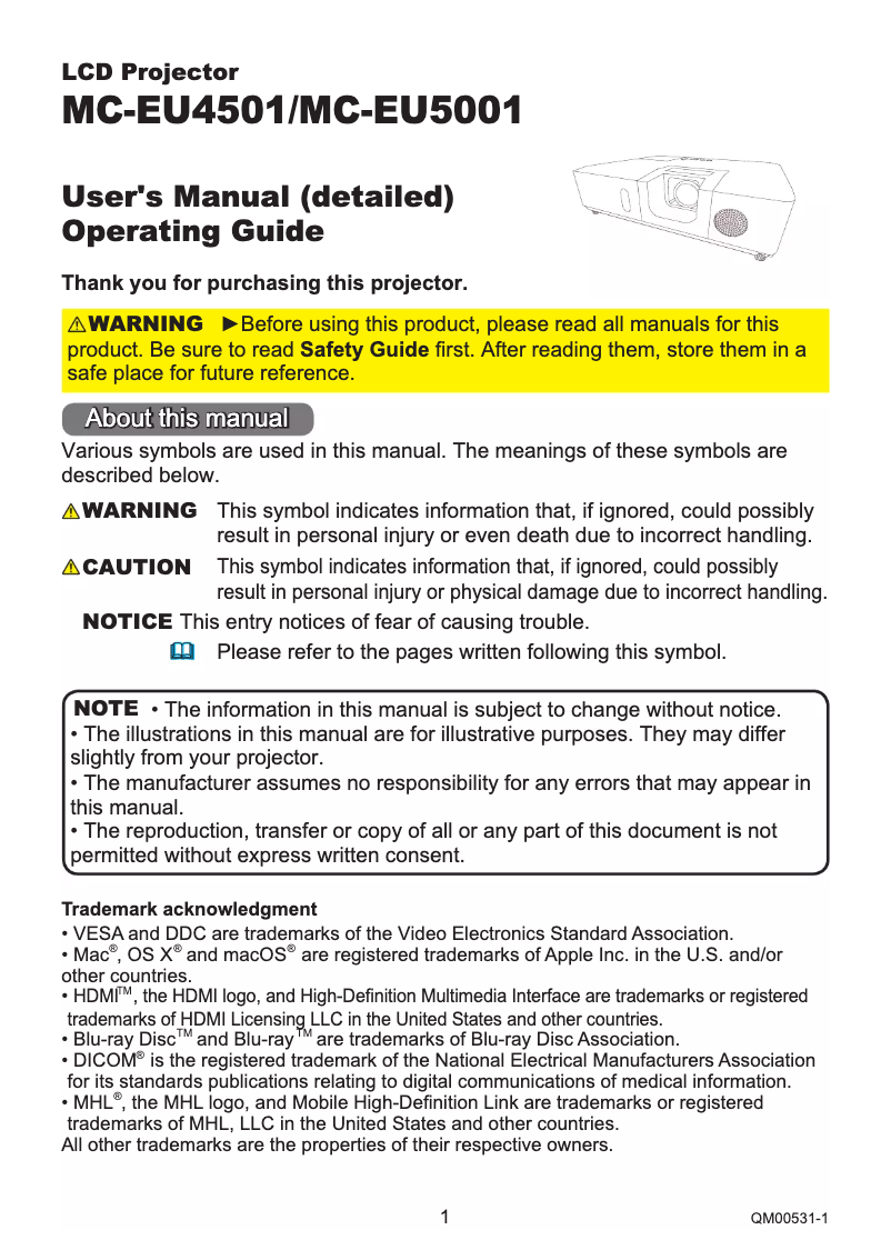 Page 1 de la notice Manuel utilisateur Maxell MC-EU5001