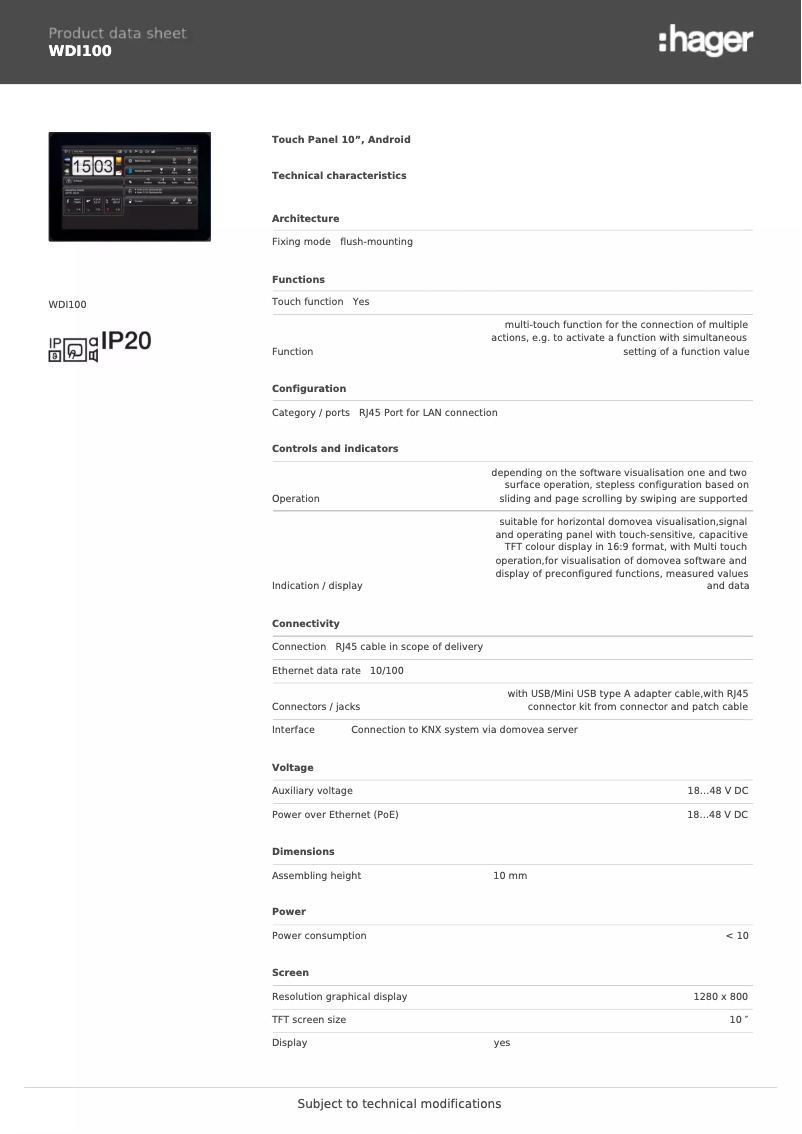 Page n°1 - Fiche technique Hager WDI100
