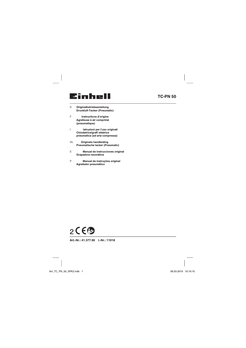 Page 1 de la notice Manuel utilisateur Einhell TC-PN 50