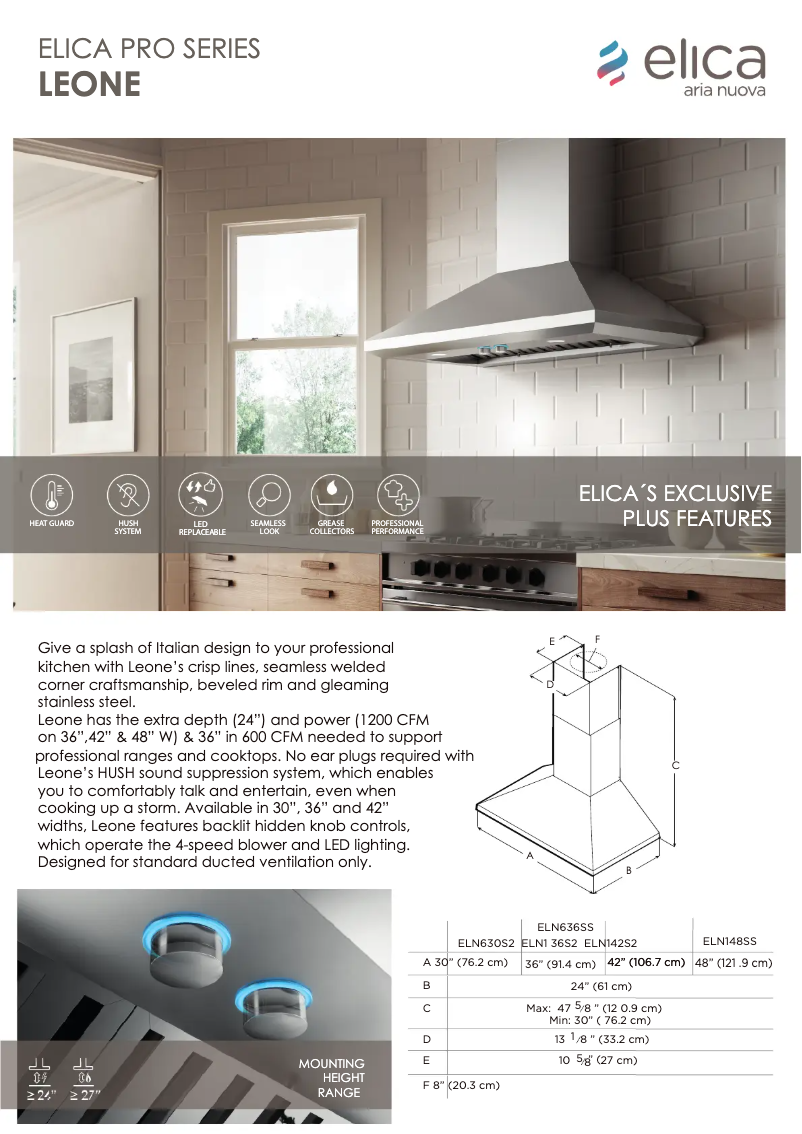 Page 1 de la notice Fiche technique Elica Leone ELN136S2