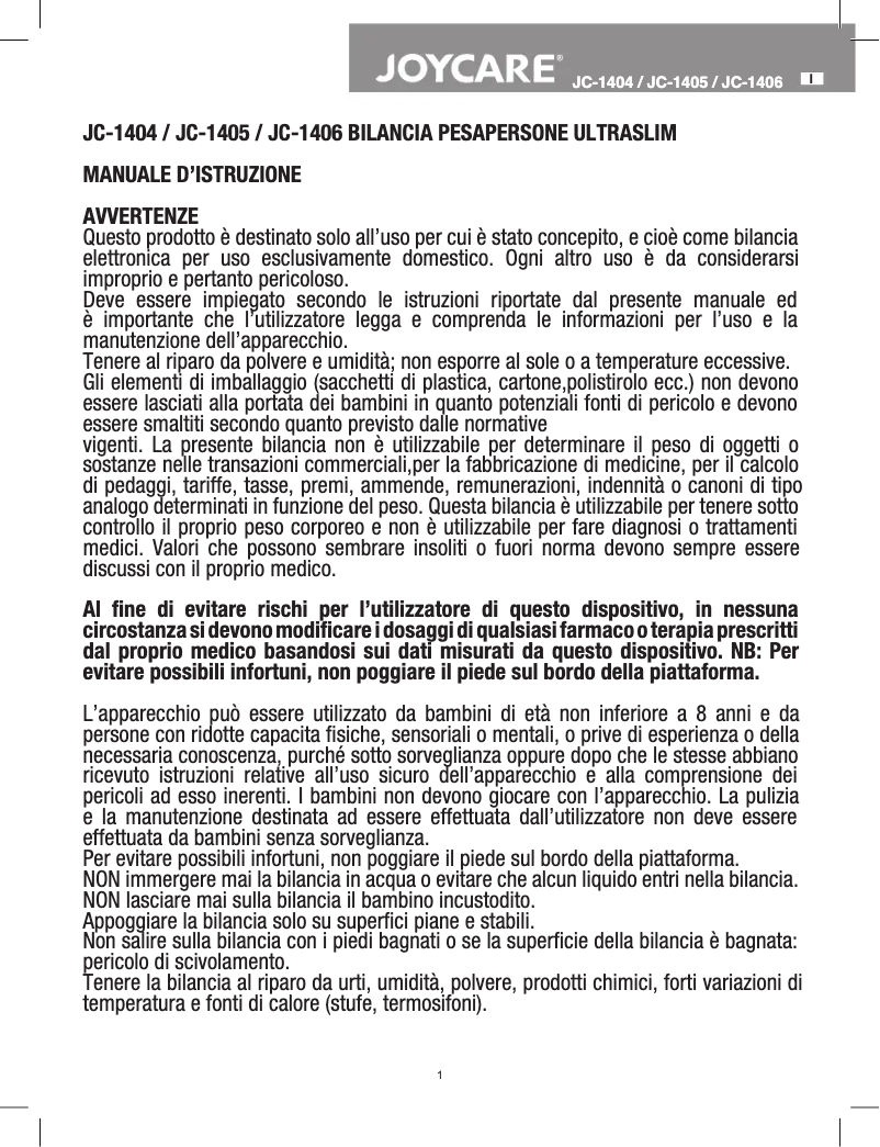 Page 1 de la notice Manuel utilisateur Joycare JC-1406
