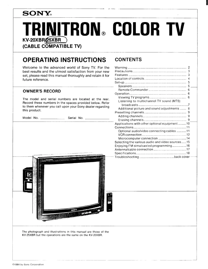Page 1 de la notice Manuel utilisateur Sony KV-20XBR