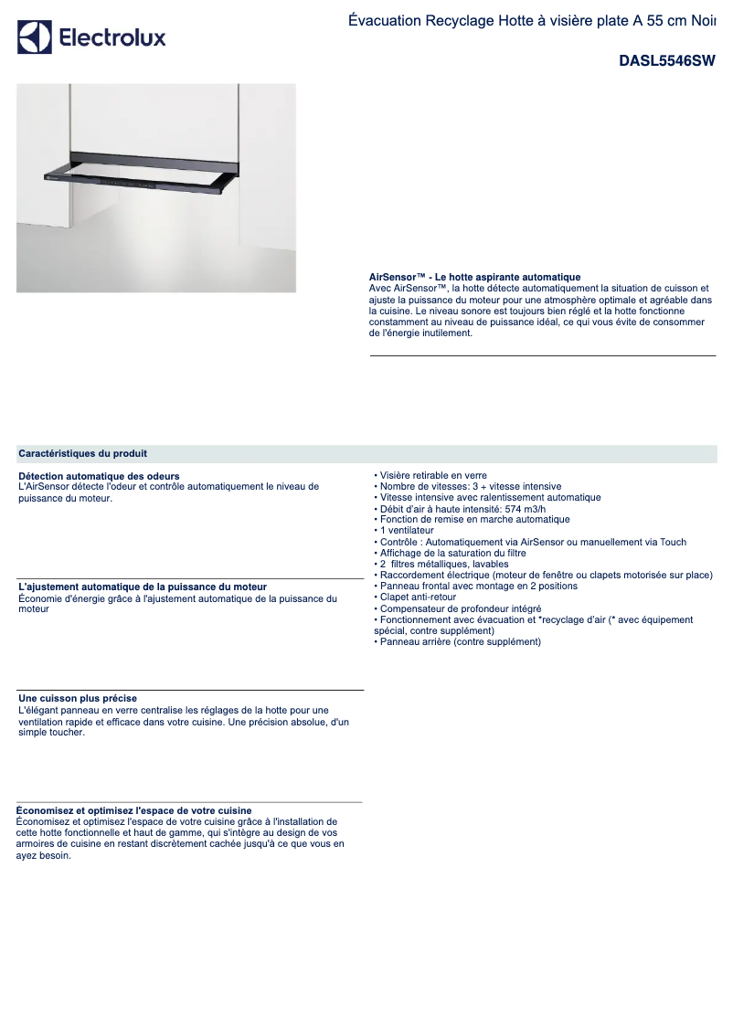 Page 1 de la notice Fiche technique Electrolux DASL5546SW