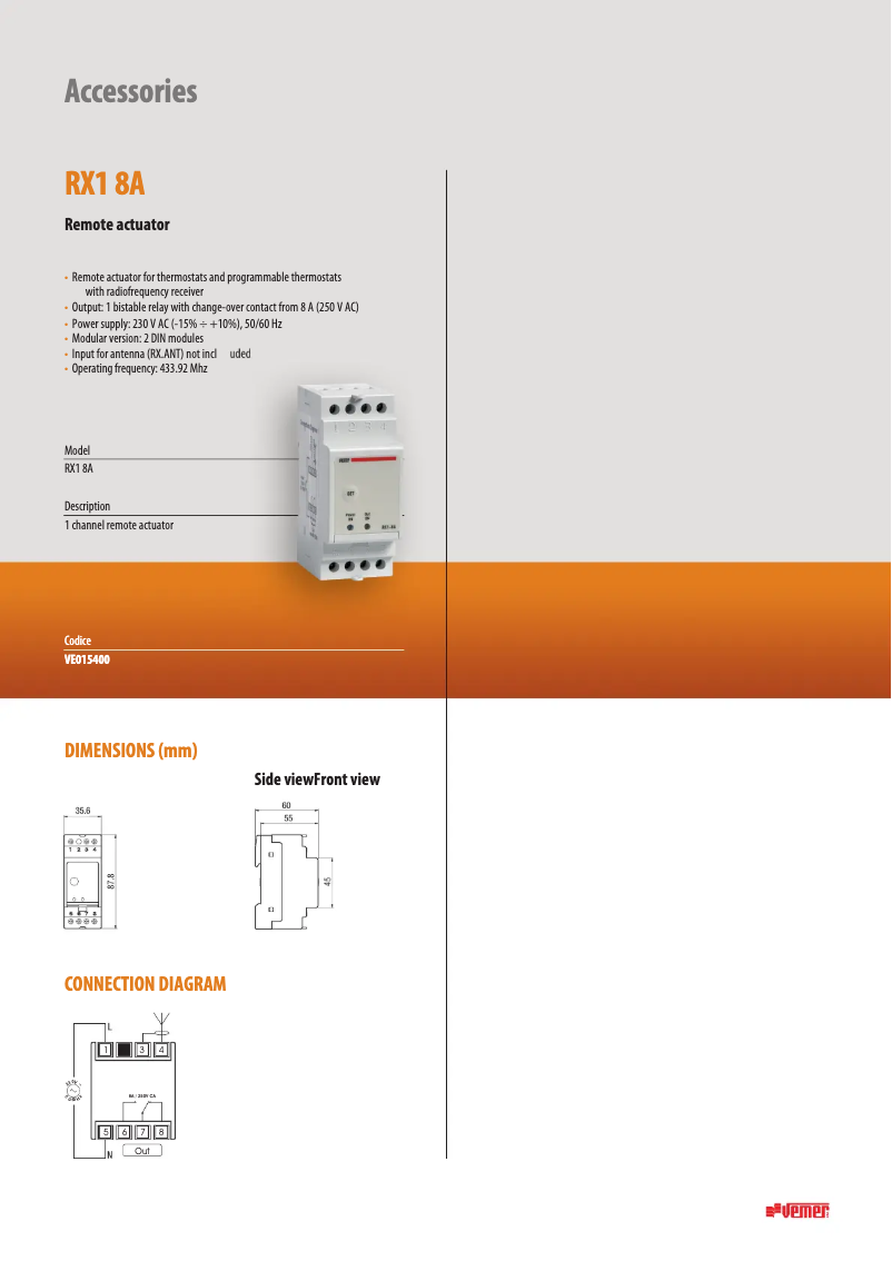 Page n°1 - Fiche technique Vemer RX1-8A
