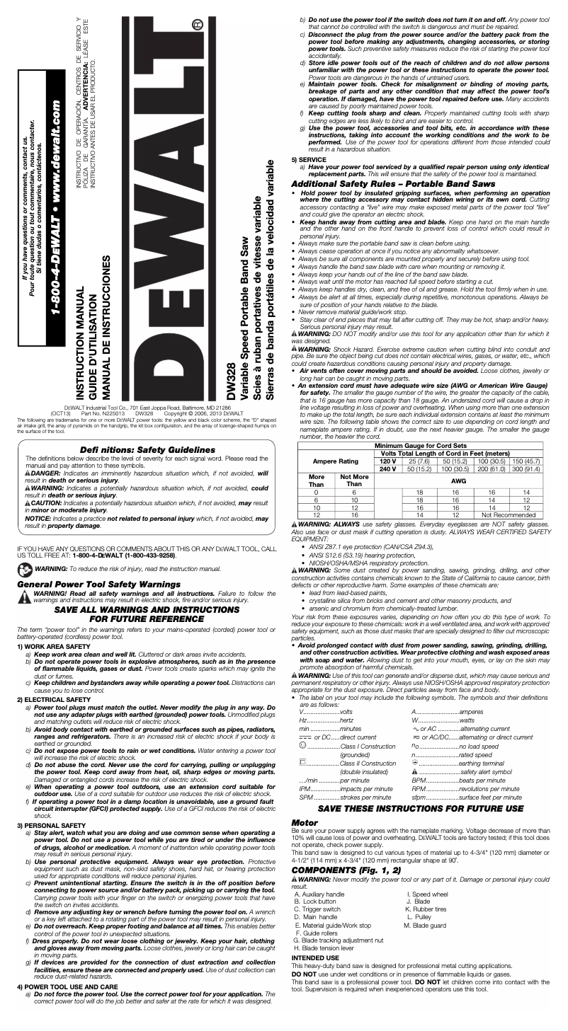 Page n°1 - Manuel utilisateur DeWalt DW328