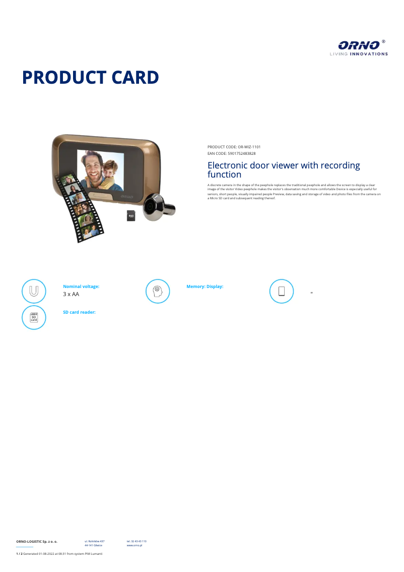 Página 1 del manual Ficha técnica ORNO OR-WIZ-1101