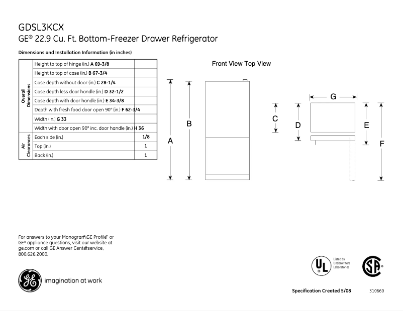Page n°1 - Fiche technique GE GDSL3KCXLS