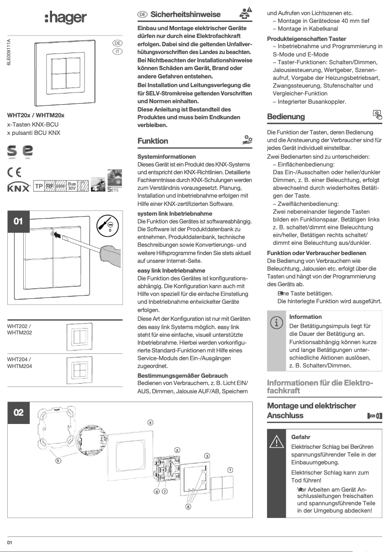 Page n°1 - Instructions / montage Hager WHT202