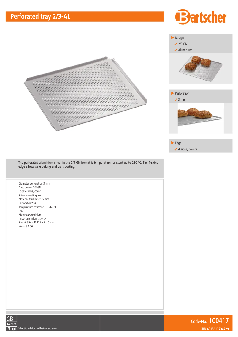Page n°1 - Fiche technique Bartscher 100417