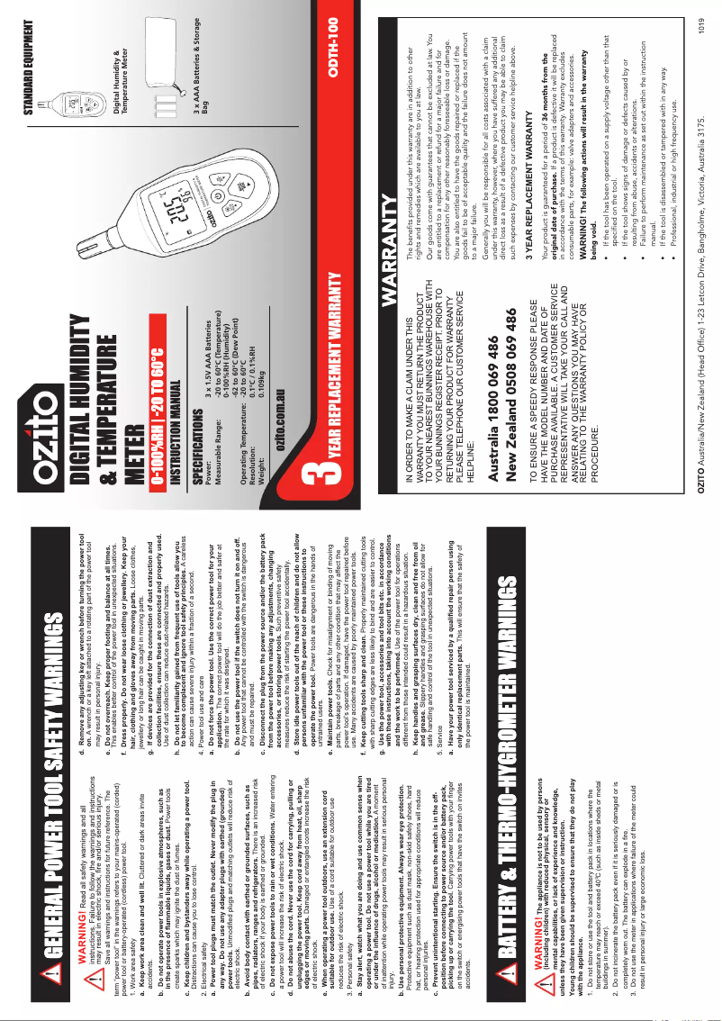 Image de la première page du manuel de l'appareil ODTH-100