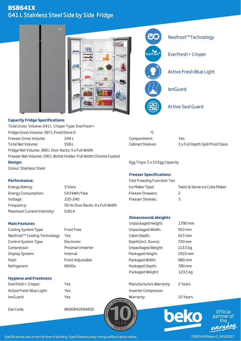 Page 1 de la notice Fiche technique Beko BSB641X