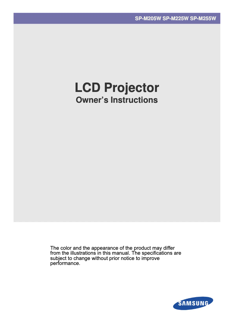 Page 1 de la notice Manuel utilisateur Samsung SP-M255W