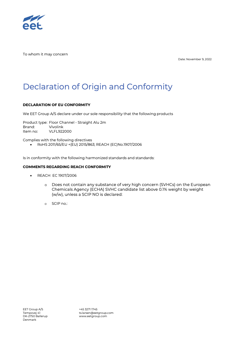 Page 1 de la notice Manuel utilisateur Vivolink VLFL922000