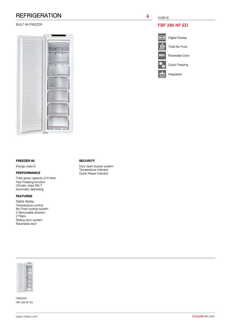 Page 1 de la notice Fiche technique Fulgor Milano FBF 290 NF ED