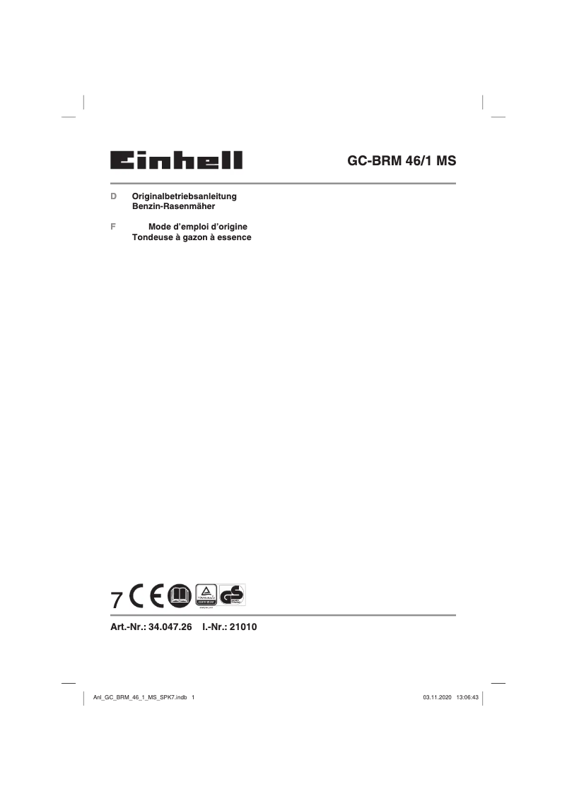 Page n°1 - Manuel utilisateur Einhell GC-BRM 46/1
