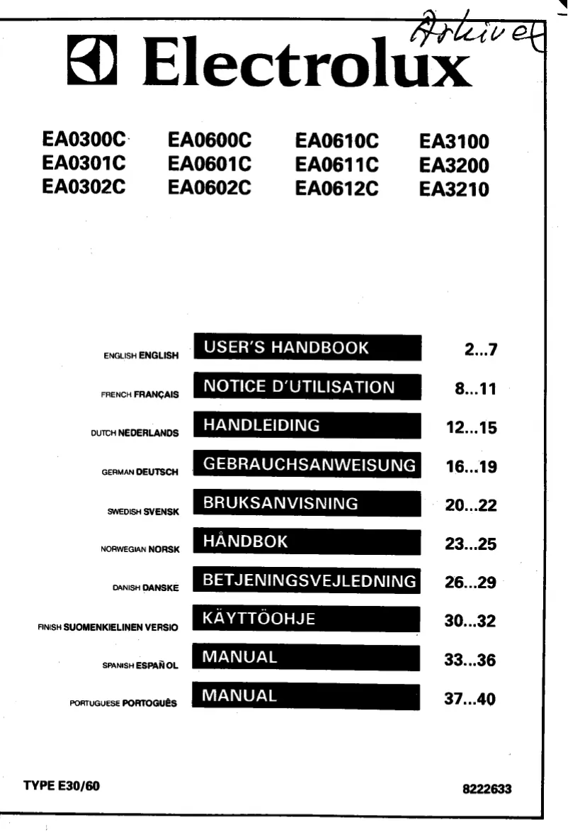 Page n°1 - Manuel utilisateur Electrolux EA0300C