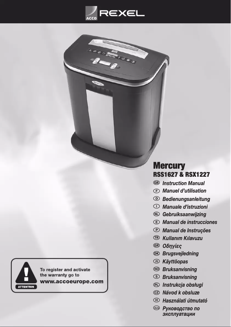 Page n°1 - Manuel utilisateur Rexel Mercury RSS1627